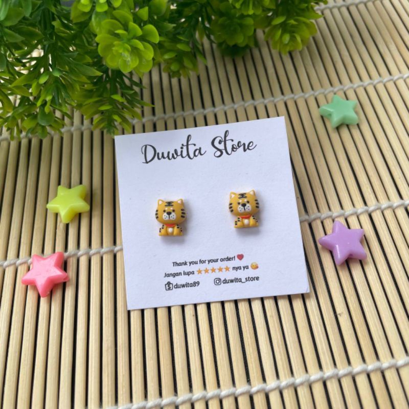 HANDMADE ANTING TUSUK PLASTIK ANAK/DEWASA MOTIF TIGER