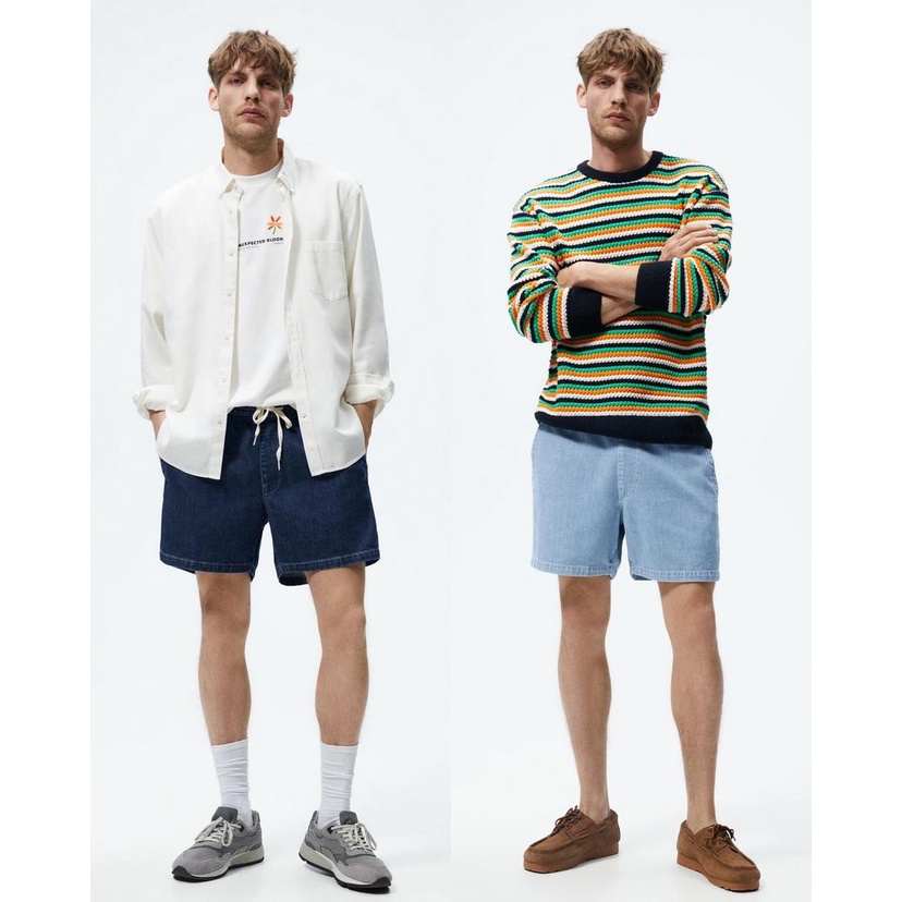 ￼ZARA Elasticized Denim Shorts - Short Pants Denim Zara Man
