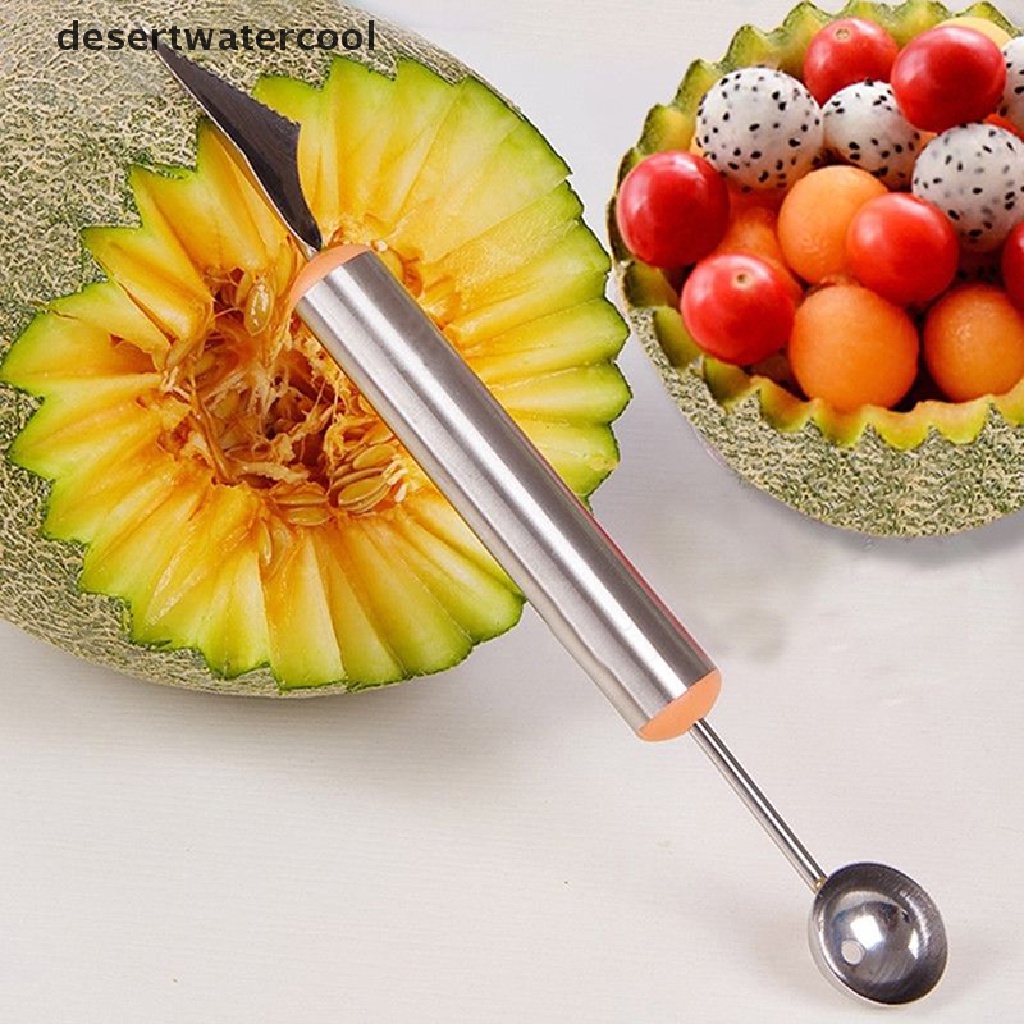 Sendok Pemotong Buah Melon Es Krim Model Dua Sisi Bahan Stainless Steel