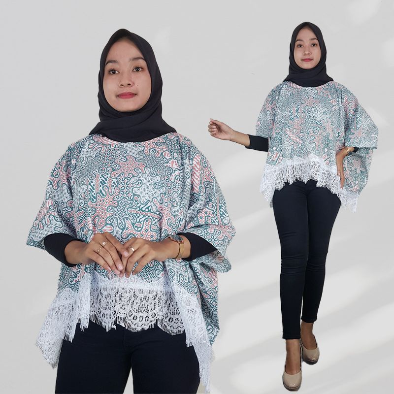 Blus Batik Kelelawar Renda Warna Soft - Naira Batik