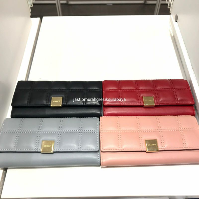WOMENS LONG STITCHES DECORATED GRID WALLET MINISO DOMPET PANJANG MINISO DOMPET LIPAT