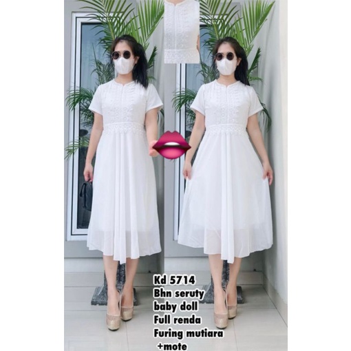 5714 5723 5079 dres putih dress putih edisi Natal putih dress Natal putih
