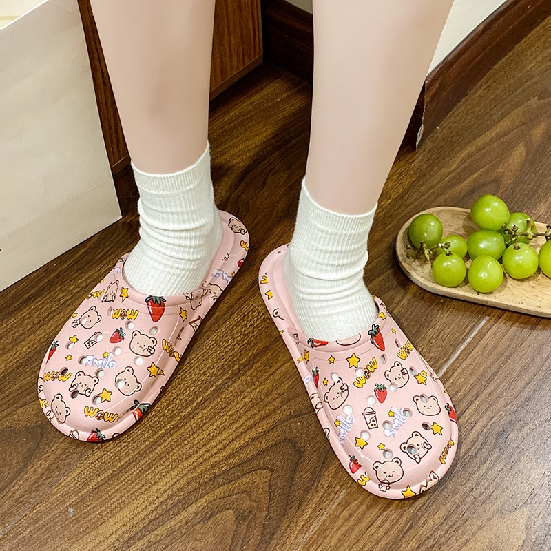 Gobra ♕ SA020 Sandal Soft Slip On Import Sendal Rumah Motif Bear Cute Fashion Korea Wanita Bahan Rubber Anti Sakit