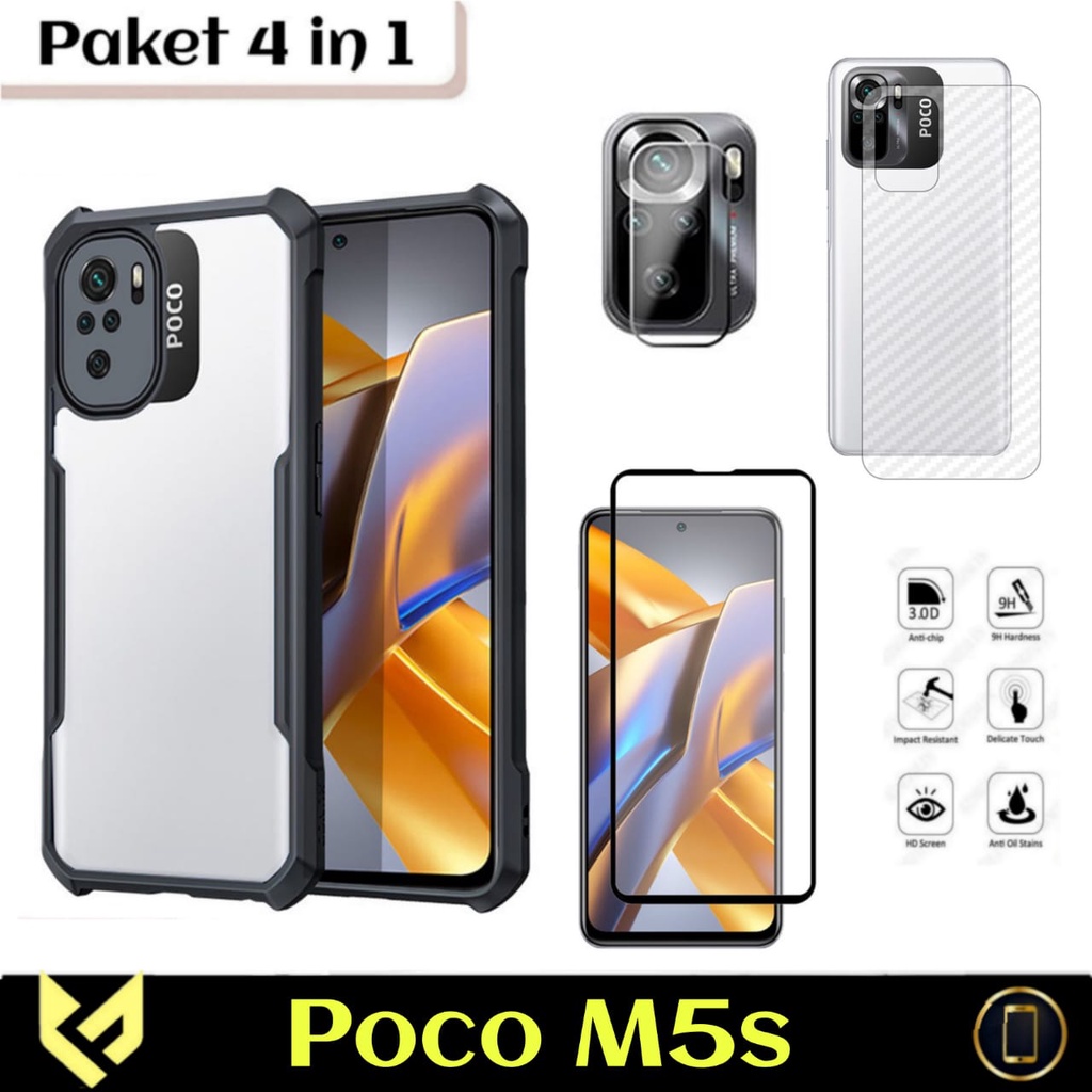 PROMO Paket 4IN1 Case For XIAOMI POCO M5s SoftCase Fusion Xundd Free Tempered Glass Layar Warna &amp; Tempered Glass Camera &amp; Garskin Carbon