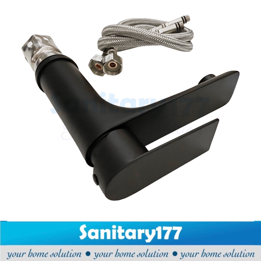 Kran Wastafel panas dingin stainless HITAM 71H Keran Air washtafel panjang long  mixer hot cold black matte tebal basin faucet