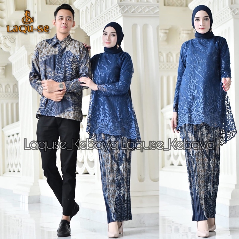 Set Kebaya Couple Kemeja Batik Lengan Panjang Couple Kebaya Tulle Stelan Couple Kondangan Couple Pesta By Laquse Kebayaa