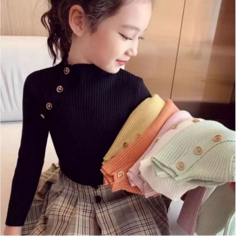 Baju Rajut Anak Turtleneck baris kancing - Sweater Anak - Cardigan Anak Korean Style