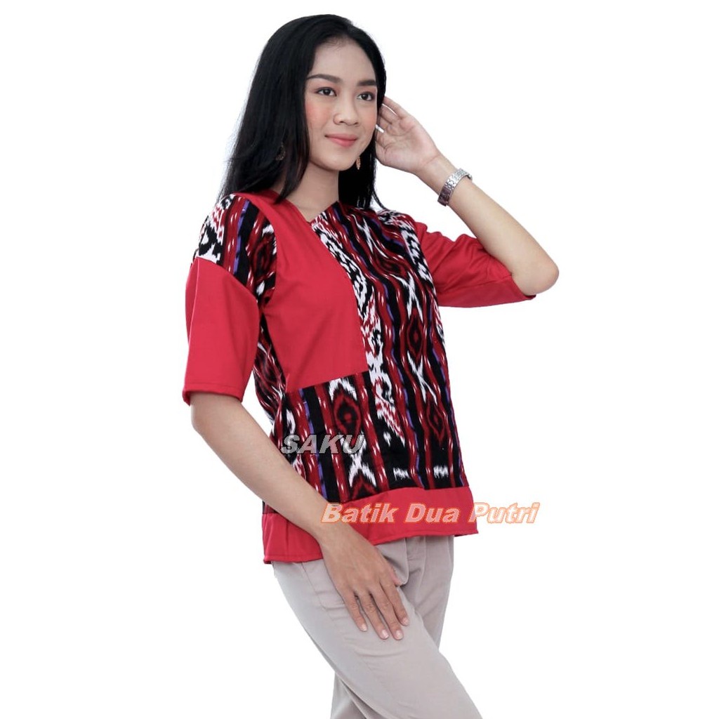 Batik Wanita Blouse Atasan Songket Kombinasi Bersaku Size S-M-L-XL-XXL-3L-4L-5L