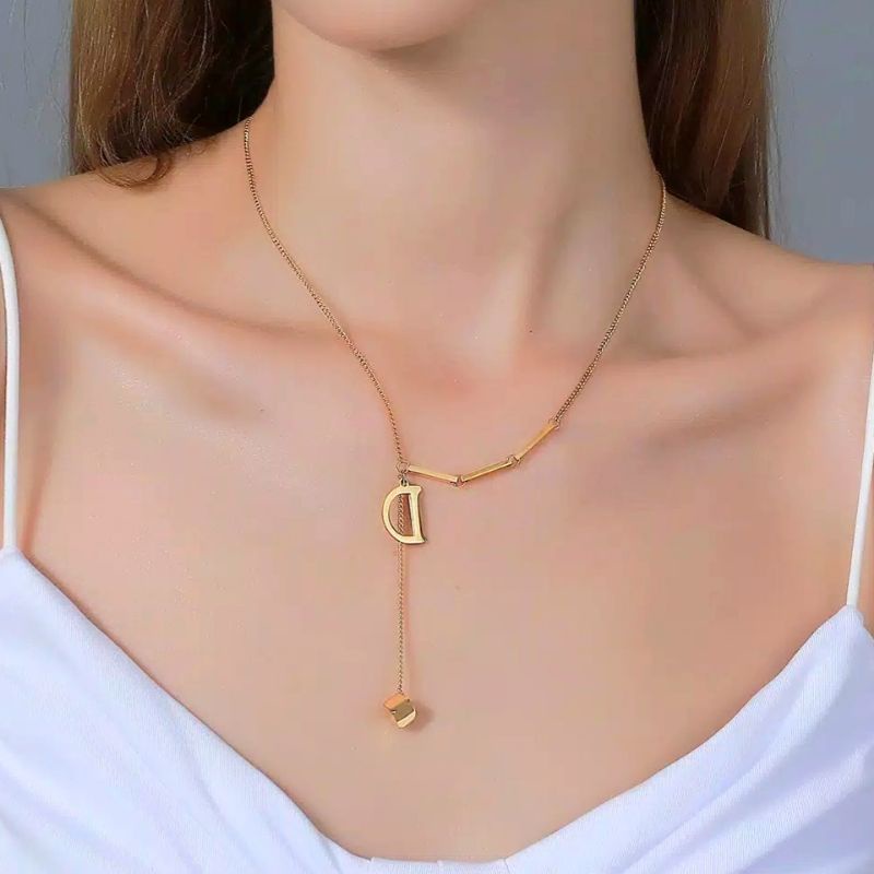 Kalung - K-223 - warna gold ada liontin huruf D