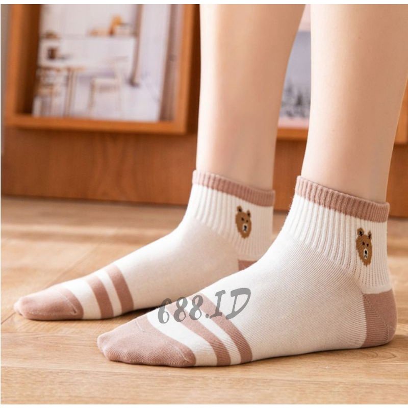 Kaos Kaki Wanita Motif Beruang Kaus Kaki Pendek Semata Kaki Fashion Korean Style Cute Teddy Bear Short Ankle Socks Lucu KSK 03