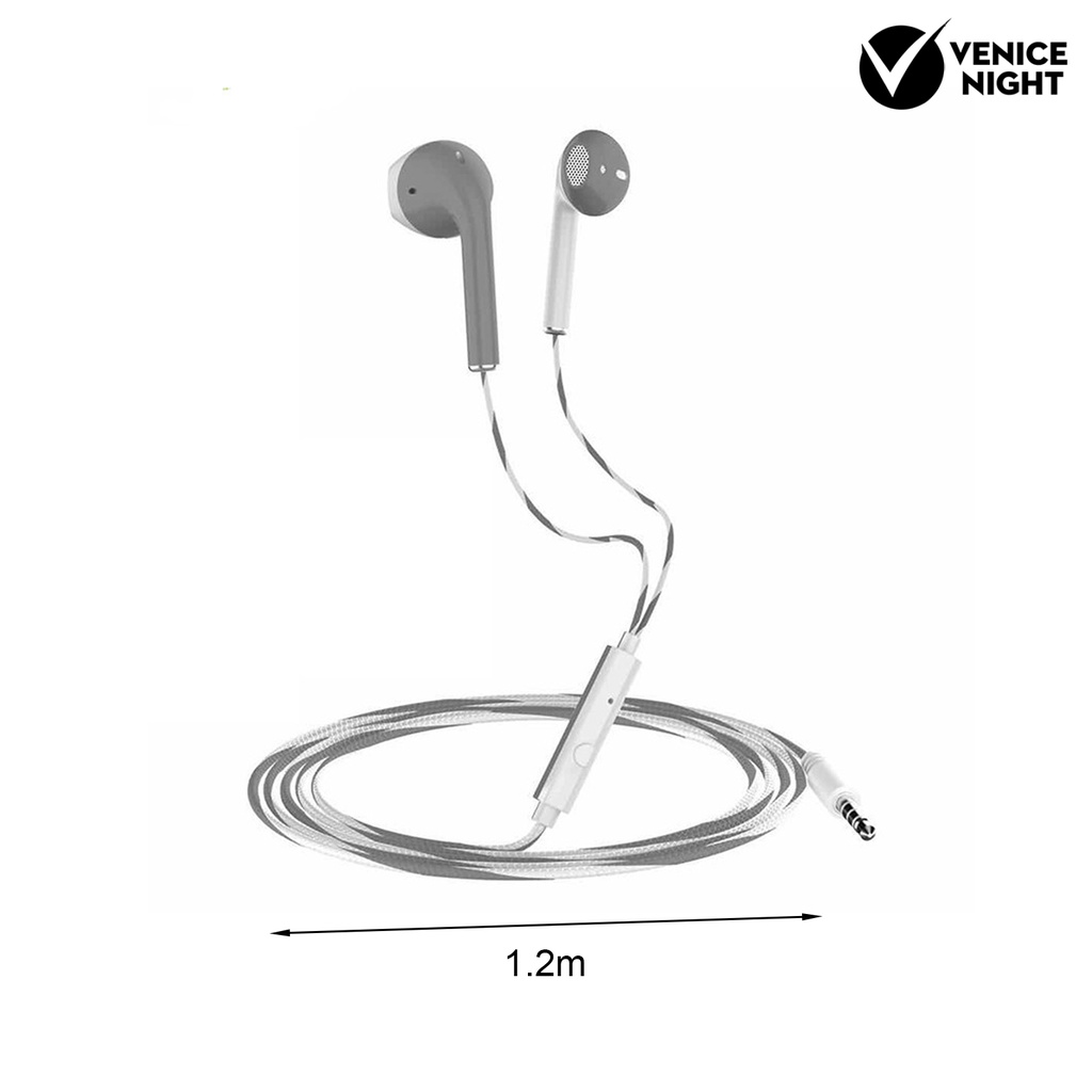 (VNEP) (Berkabel) Earbud Efek Stereo dengan Mikrofon Suara HiFi Telinga Datar Anti-interferensi Pemutar Musik Warna Macaroon 3.5mm In-ear Headphone Aksesori Ponsel