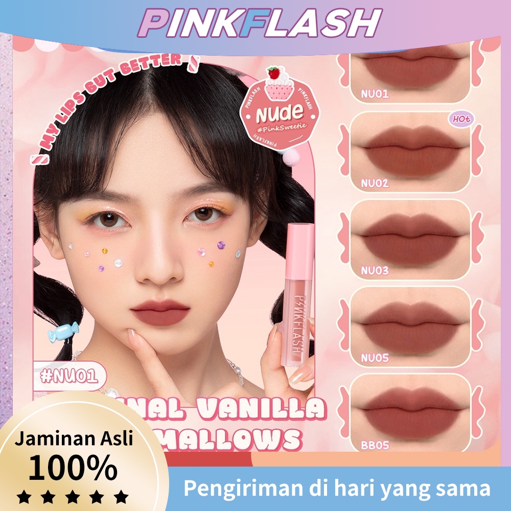 PINKFLASH PinkSweetie Fuzzy-Soft Velvet Matte Lip Clay Lipstik Lightweight High Pigment Lip Mud Lasting Glossy Lipgloss