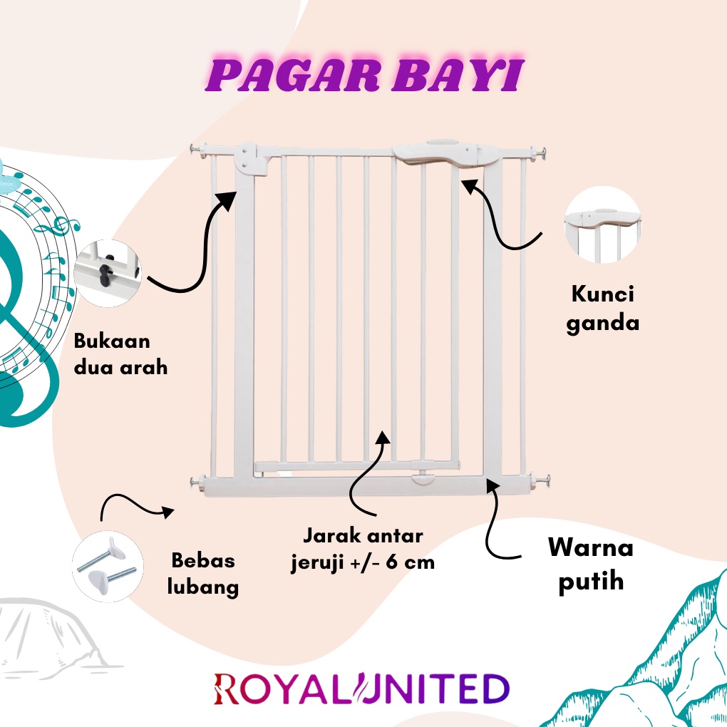 Pagar Bayi Safety Pintu Pembatas Tangga Tinggi 75-84 cm I Baby Gate HIGH QUALITY