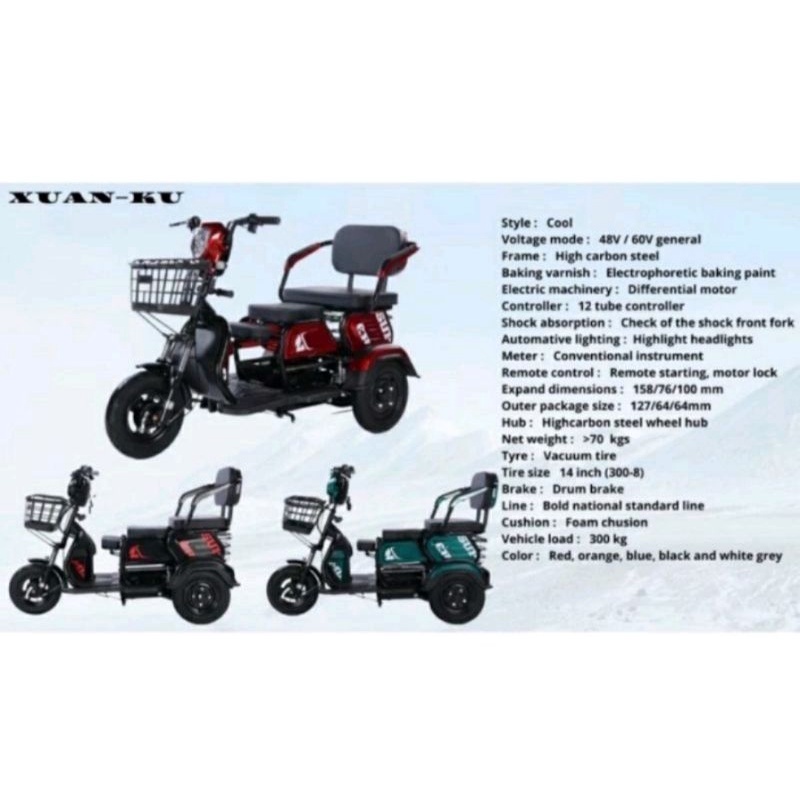 Sepeda Listrik Roda 3 XUANKU X 13 800 Watt Electric E Bike