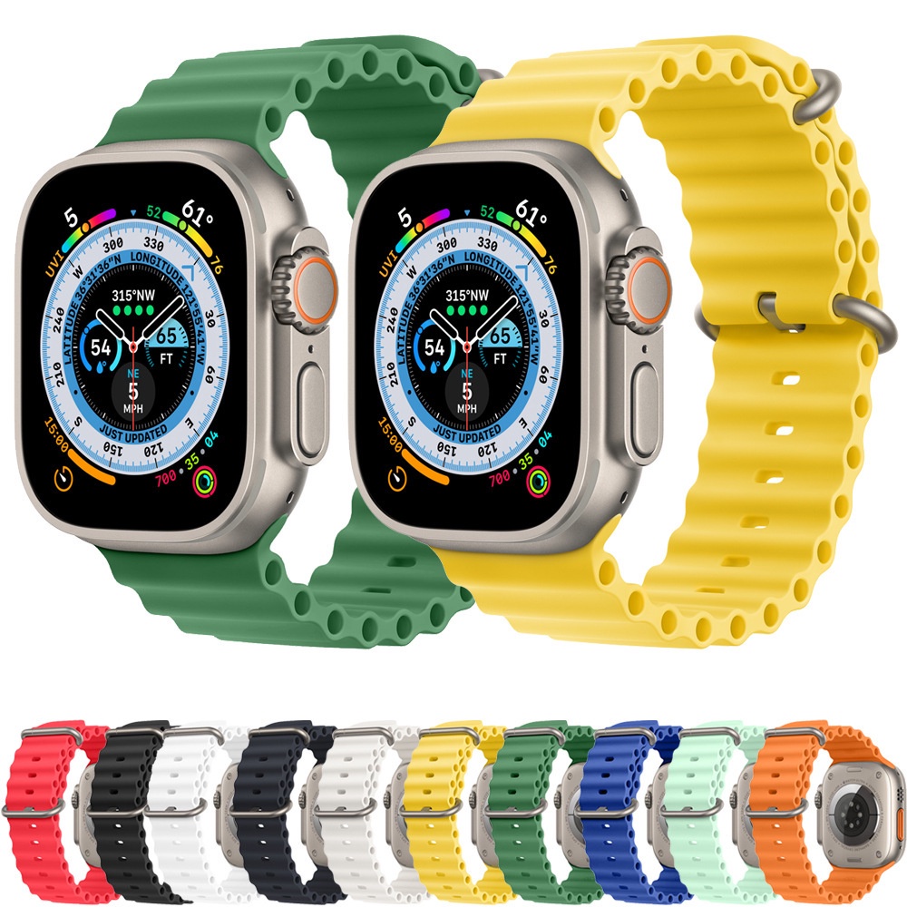 Tali✅Ocean Band Strap For iwatch Series 8 Ultra 7 6 5 4 3 2 1 SE Silicon Sports Strap 38/40/41/42/44/45/49mm universal Strap For T55 T500 T500+ DTNO1 HW12 HW22 A322