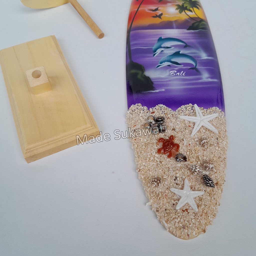 Hiasan meja Surfing Airbrus pasir 40cm pajangan papan selancar kayu bali