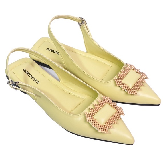 LAPEPA YUK - Dunkenstock KATYA Sepatu Sandal Wanita Flatshoes 1cm Size 36 - 40 Tidak Licin Flat Shoes untuk Kerja Kantoran Kuliah Casual Belezza 37 38 39 Warna Yellow Kuning Belleza Kekinian Premium Terbaru Shoes Ori Original Mall Official Store