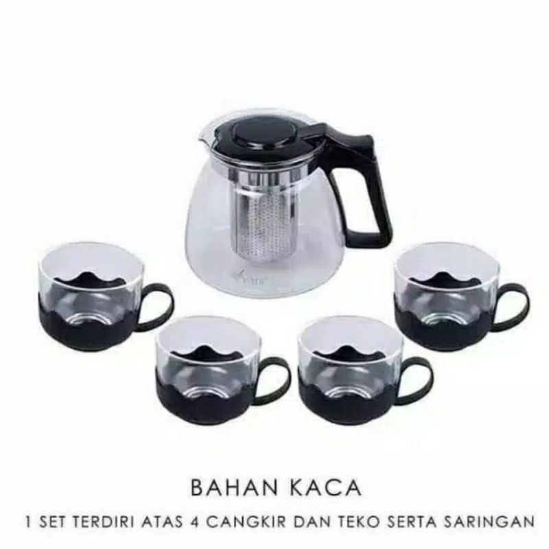 Jual Teapot Set Cangkir Kacafilter Teko Infuse Water Teapot Set 5in1 Hitam Shopee Indonesia 6895