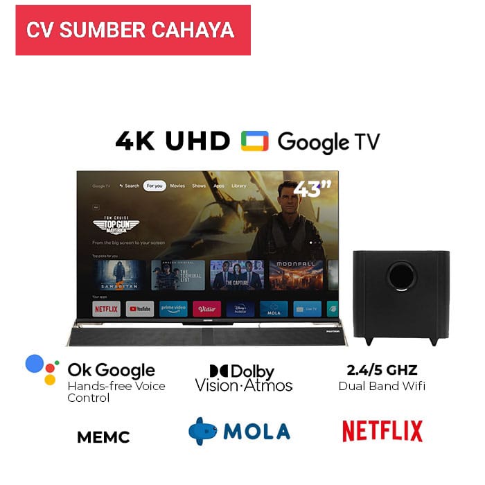 Polytron LED Smart Android TV 43" UHD 4K Google TV + Sound Bar Digital PLD 43BUG5959
