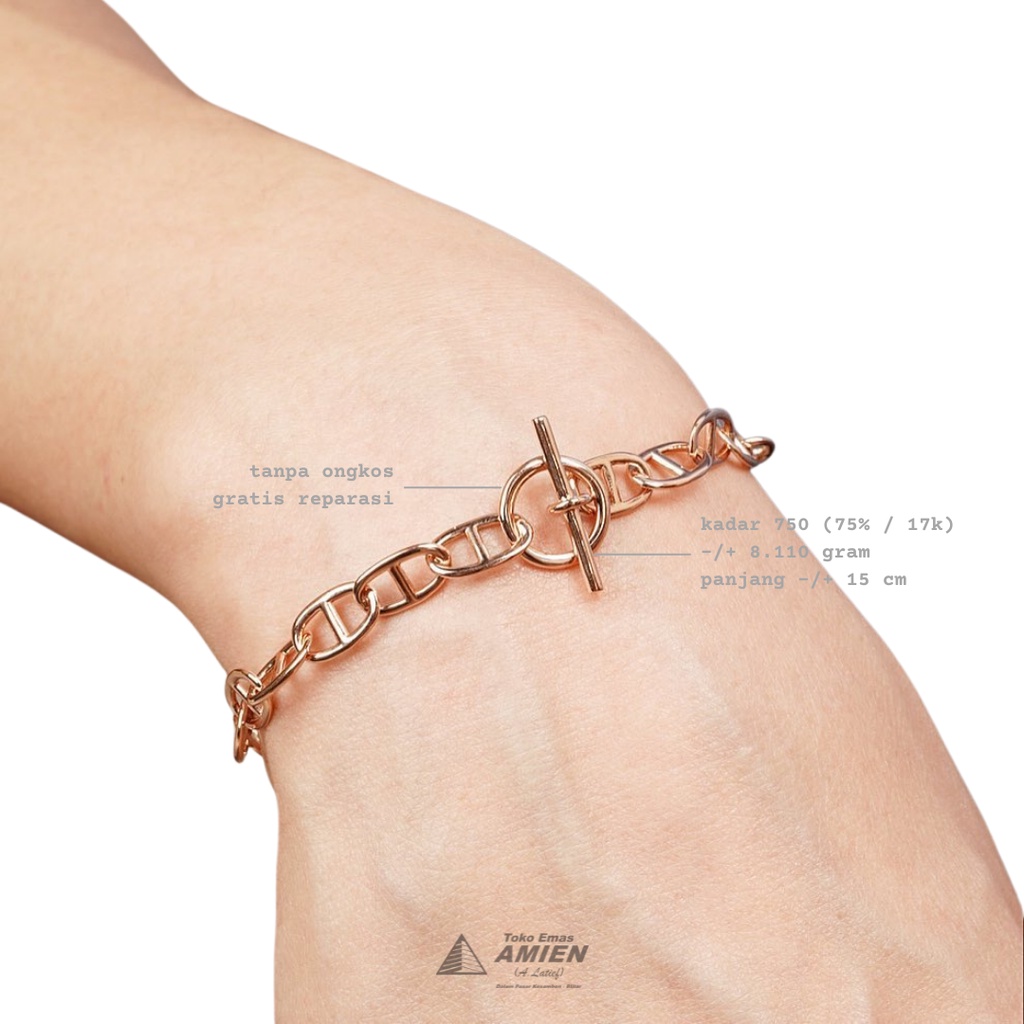 Toko Emas Amien Gelang Emas Rose Gold Asli Amero Kadar 750 (75% / 17K) 8.110 Gram - Bracelet Italia 
