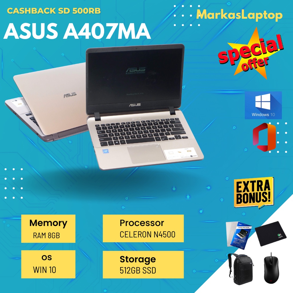 Jual Laptop Asus A407ma Celeron Ram 8gb Ssd 512gb Win10 14inch