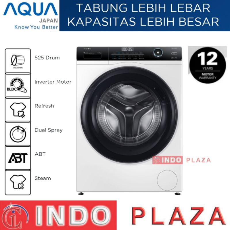 MESIN CUCI AQUA FRONT LOADING 9 Kg FQW-950BF STEAM INVERTER