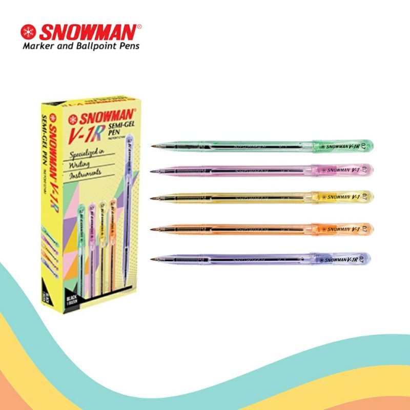 

[BOX ISI 12] PULPEN SNOWMAN V-1R 0.7 MM HITAM SEMI GEL PEN / BALLPOINT / BOLPEN