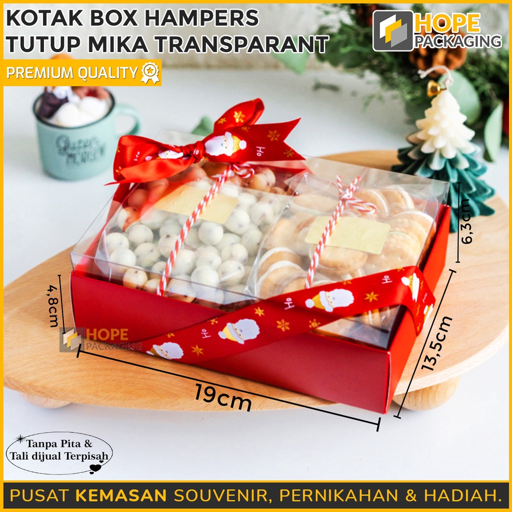 Box Dus mika / box Lebaran / box natal / dessert Box / Kotak Box Hampers Merah + tutup mika transparant