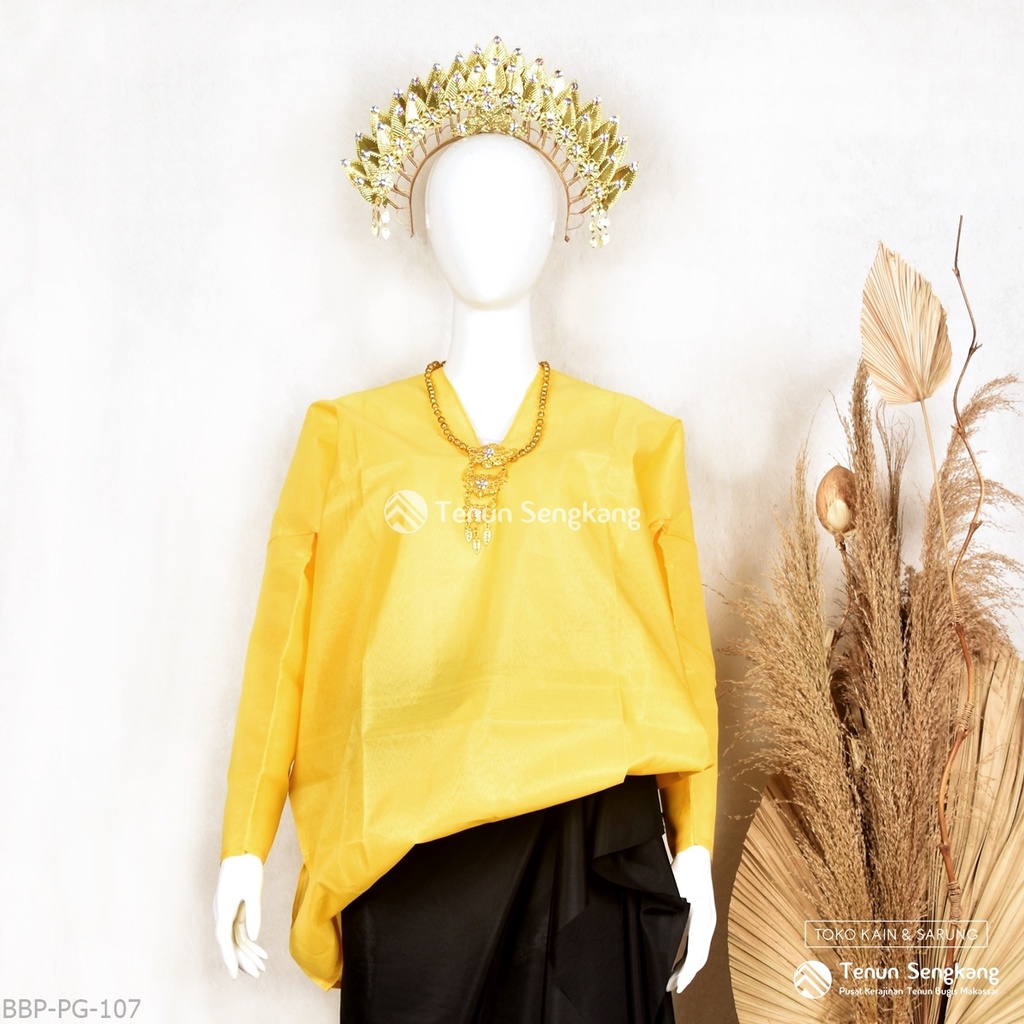 Baju Bodo Adat Bugis Makassar Dewasa Polos Original Tokko Asli Lengan Panjang Kuning Emas - Tenun Se