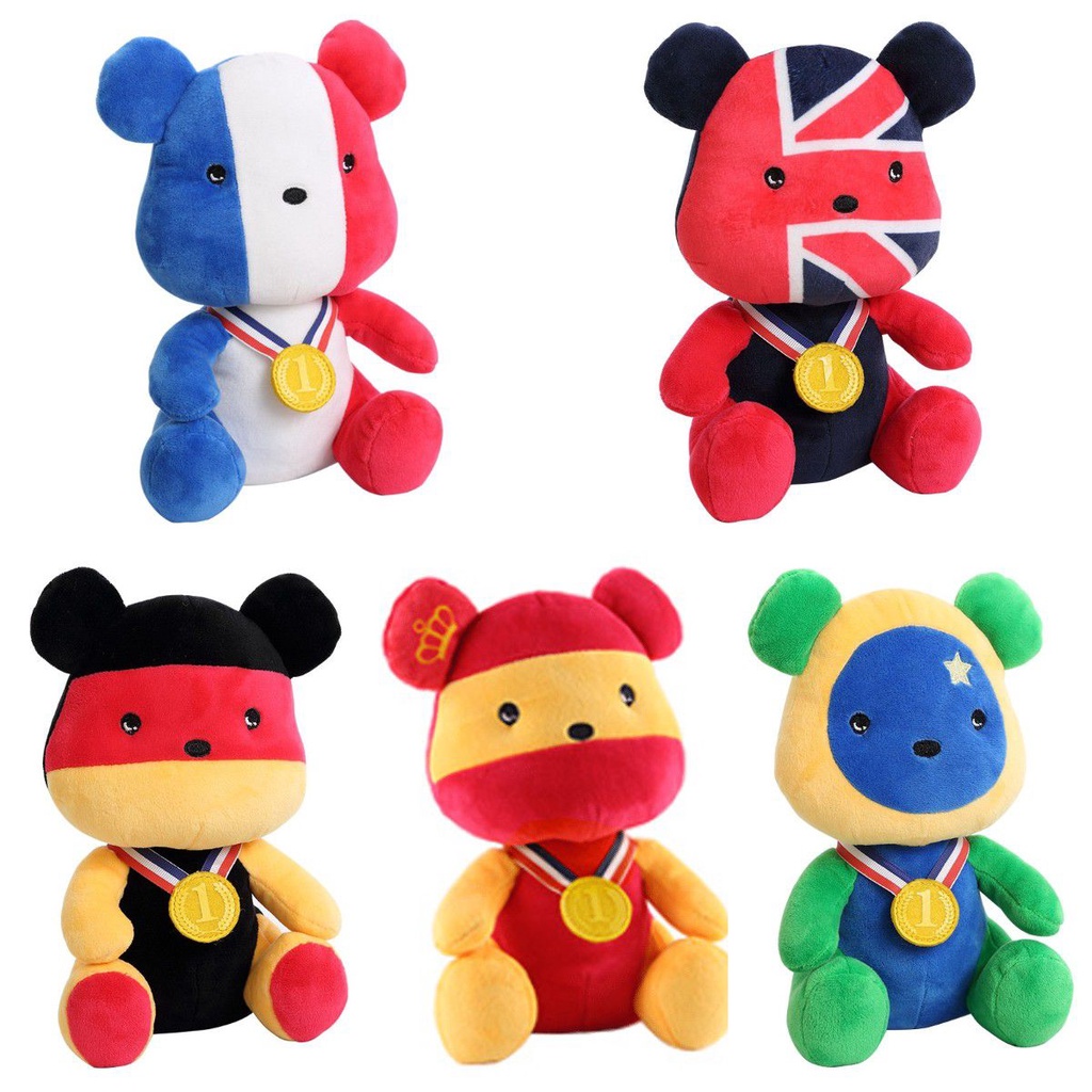 Boneka Teddy Bear Mewah Medali Emas Lucu Dengan Motif Bendera Uk Dan Brazil Untuk Fans Bola