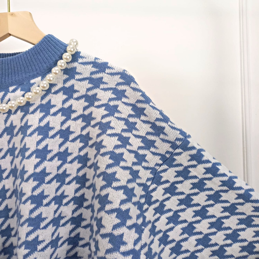 Blouse Sweater Houndstooth Soft Knit Import - Sweater Rajut Wanita Houndstooth TM (CX1235)