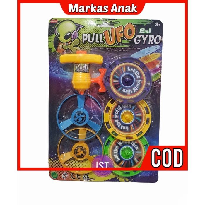 Mainan Anak Anak Umur 3 4 5 6 7 Tahun Hadiah Gangsing 2 in 1 Pull UFO Gyro No.8861C Murah
