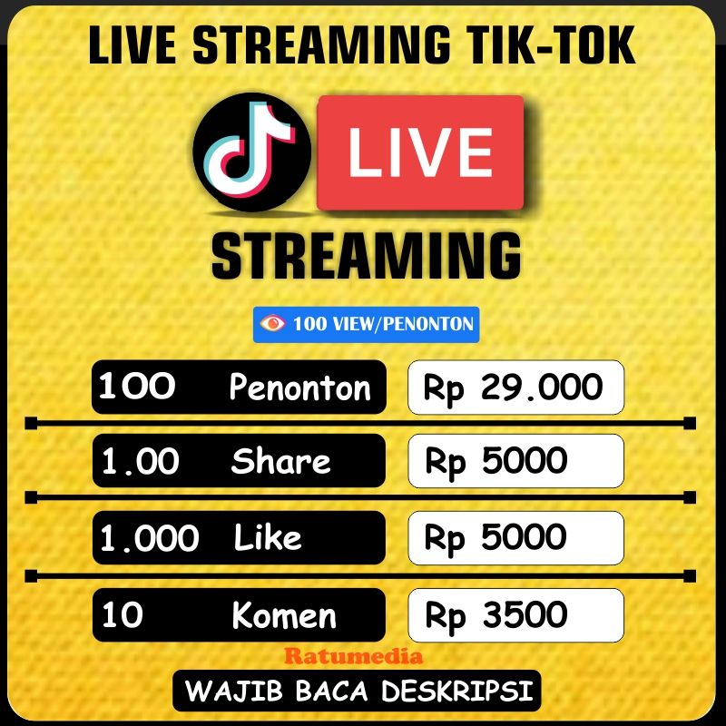 Jual PAKET LIVE STREAM TIKTOK (PENONTON - SUKA - SHARE - KOMEN ...