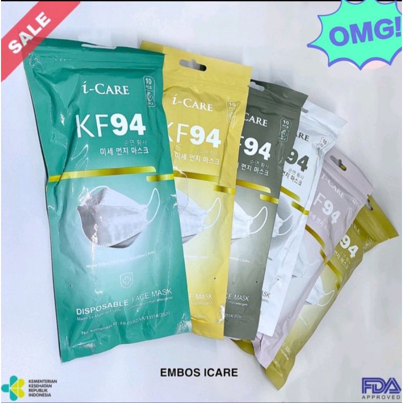 Masker KF94 I-Care 4ply embos warna sachet isi10