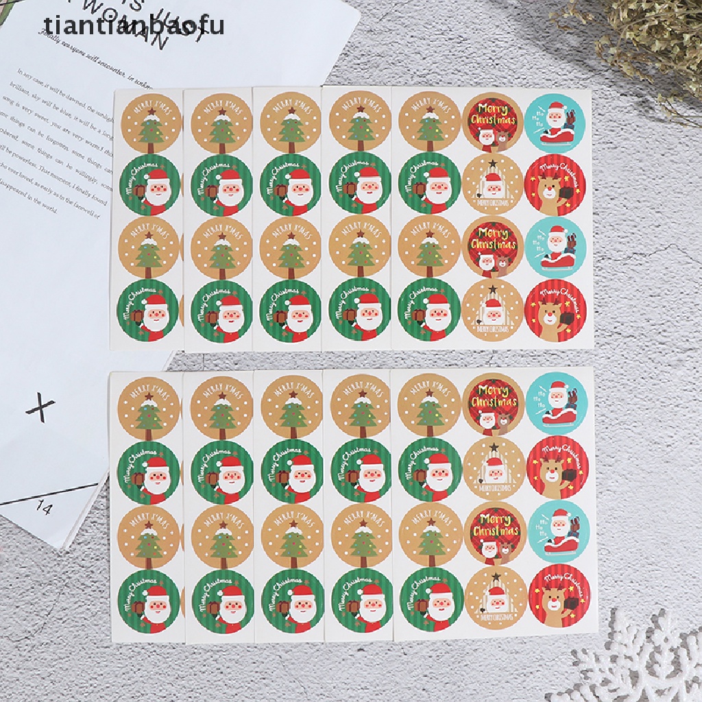 120pcs Stiker Label Bentuk Bulat Desain Merry Christmas Untuk Kemasan Hadiah Natal