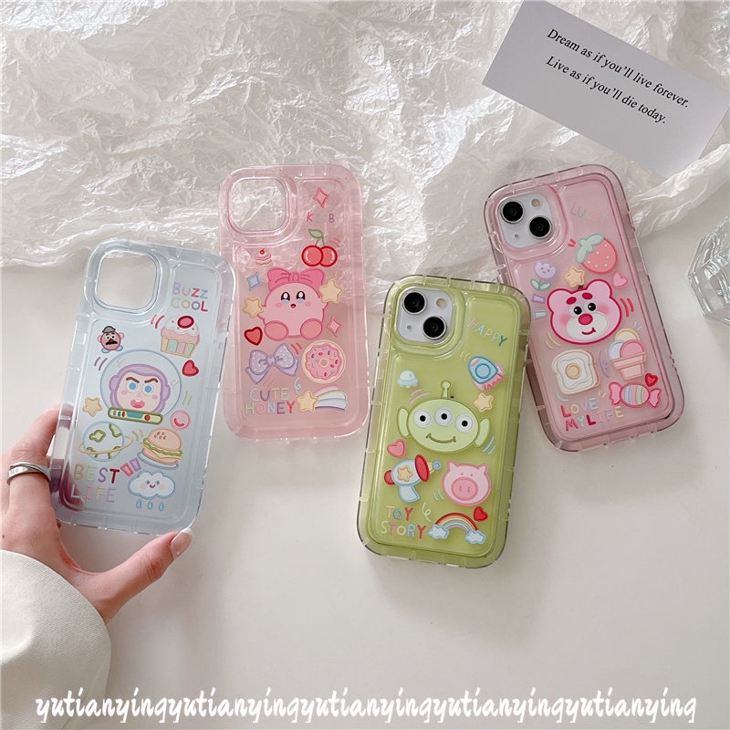 Soft Case TPU Motif Kartun Strawberry Beruang Kirby Untuk iPhone 11 13 12 14 Pro MAX XR 7plus 7 8 6 6S Plus X XS MAX