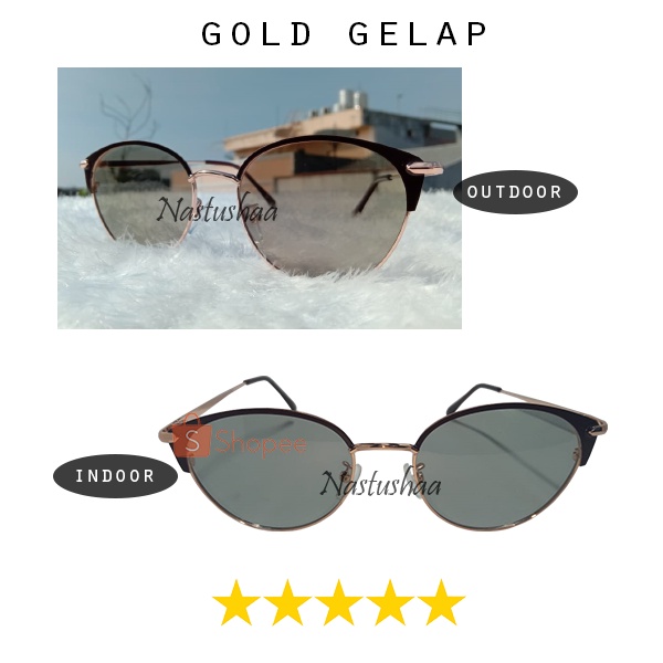 Kacamata Photocromic Korea Potokromik Photochromic Normal Pria Wanita Bingkai Oval Metal Unisex FREECASE