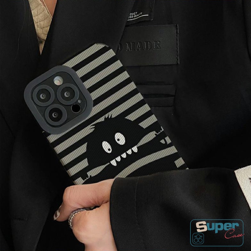 Soft Case Bahan Kulit Tekstur Garis Monster Kecil Untuk iPhone 11 14 13 12 Pro Max 7 8 Plus XR 7Plus X XS Max 14Pro Max
