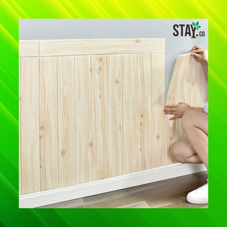 Wallpaper 3D Motif Kayu 70cm Wood Foam Dekorasi Dinding Kamar Wallpaper Dinding Wallpaper 3D
