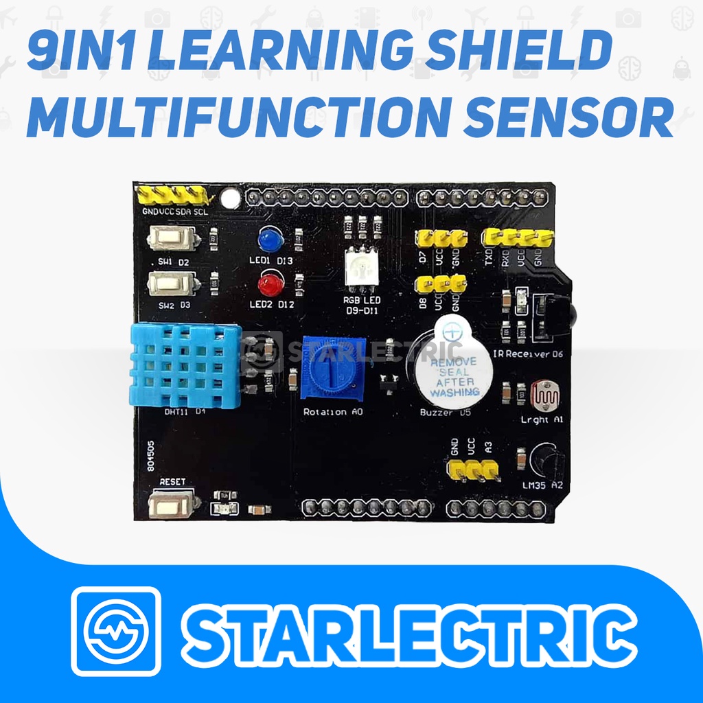 Uno Shield 9in1 Sensor Multifunction LM35 LDR untuk Arduino Uno Wemos R1