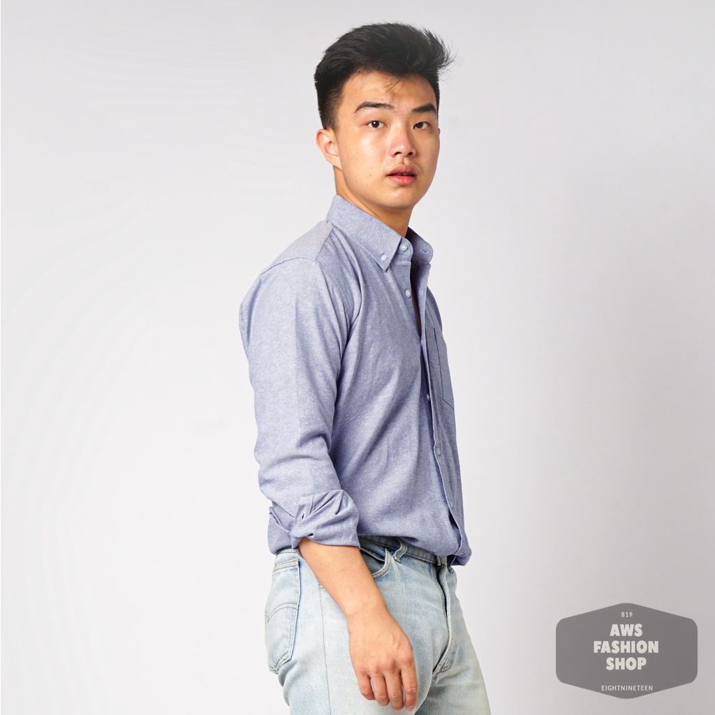 819 Kemeja Pria Lengan Panjang Polos Navy Jeans Oxford Basic SIMPLE Slimfit Casual Tersedia Ready Sampai Size JUMBO BIG SIZE XXL XXXL