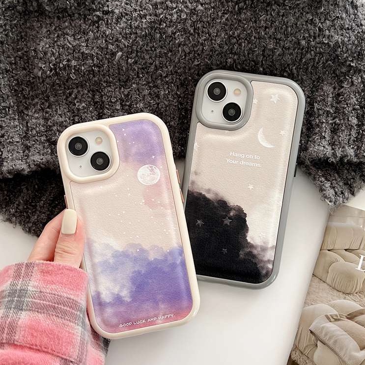 Leather Case HP IPhone 11 12 13 14 Pro Max 14 Plus iPhone XR XS Max Case iPHONE 13 Purple Black Star Sky Girl Women Pretty Ins casing