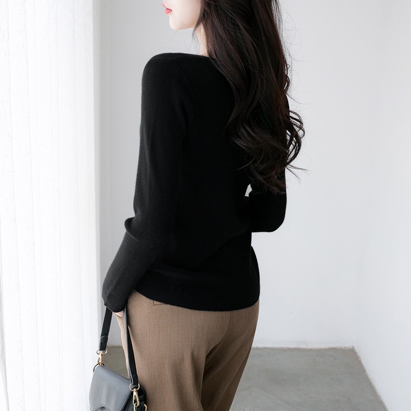 【Elegant】 Casual Long Sleeve Knit V Neck T-shirts 2259