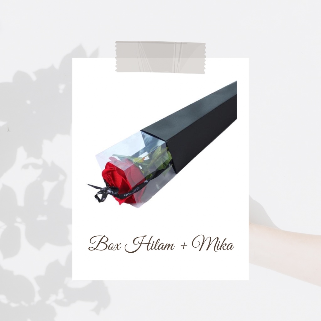 

[BACA DEKSRIPSI,WAJIB BELI LAPISAN KERDUS] SINGLE BOX PVC HITAM + MIKA BENING UNTUK SINGLE STALK ROSE