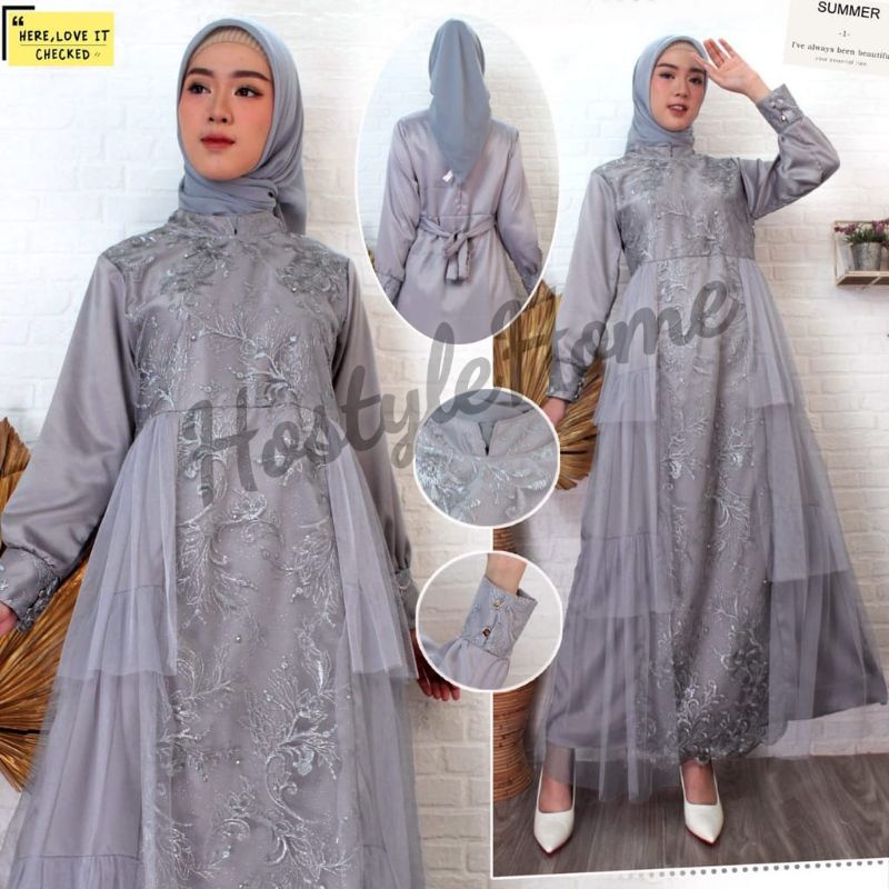 (NEW) LAUNA - Baju Gamis MAXI MAXY Brukat Brokat Mutiara Tile Satin Velvet Remaja Wanita Perempuan I