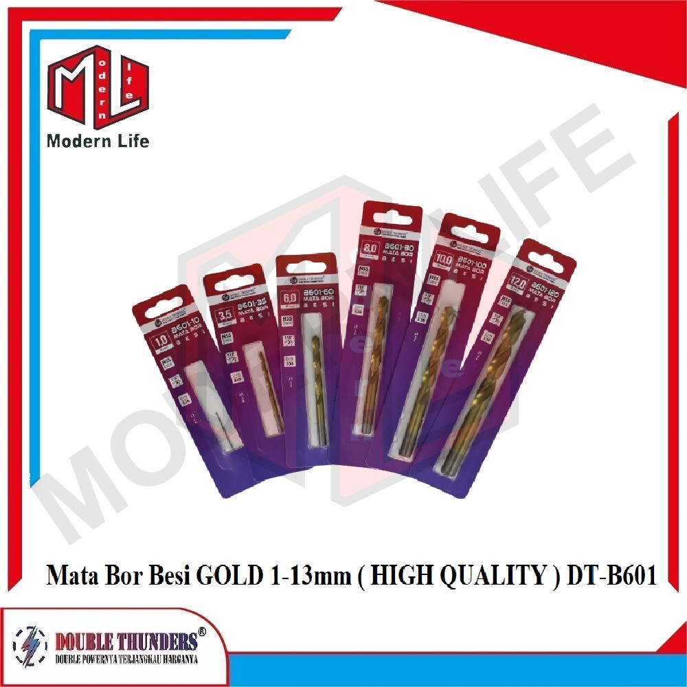 DT B601 Mata Bor Besi GOLD HSS Double Thunders ( HIGH QUALITY ) 1-8mm