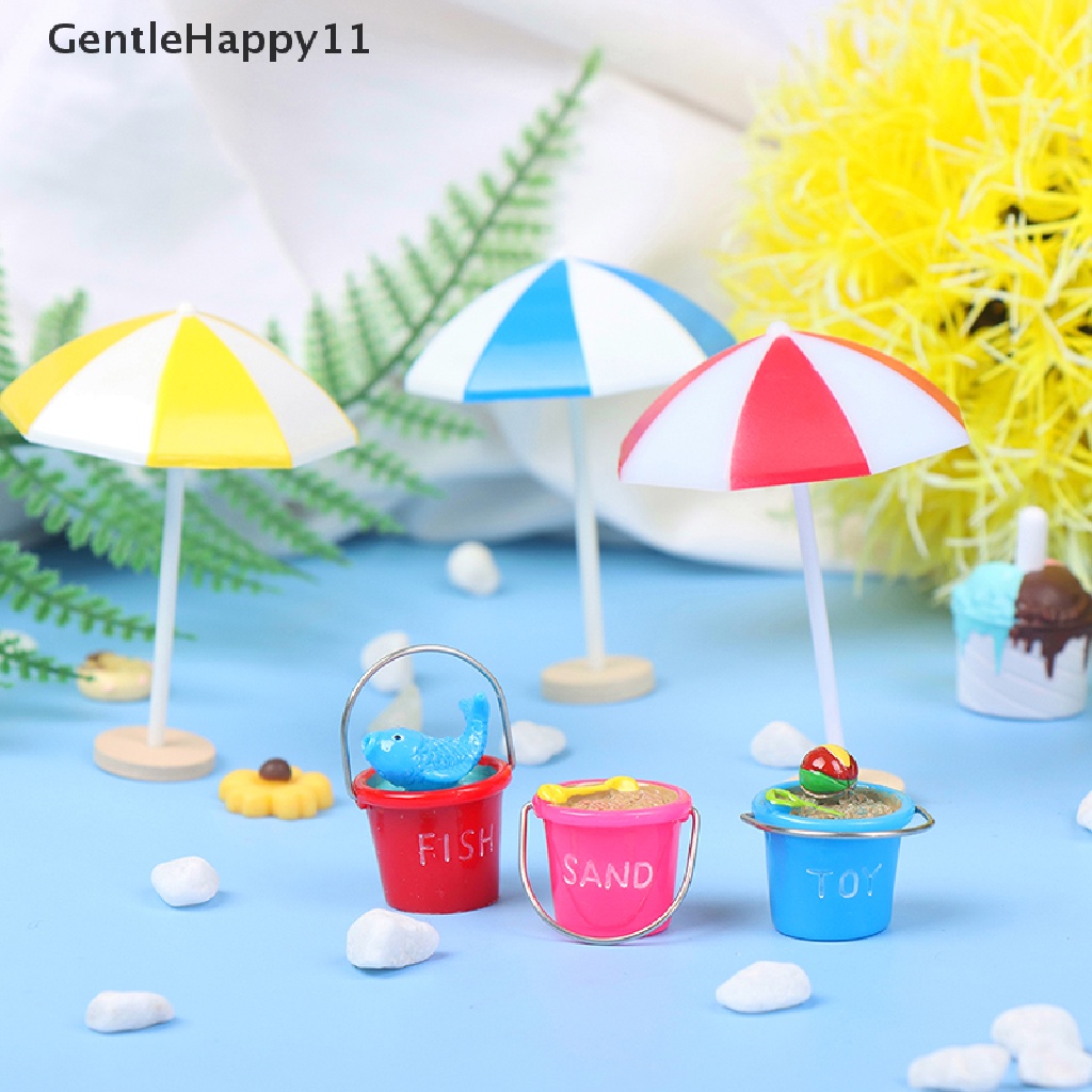 Gentlehappy Mainan Miniatur Payung Pantai + Ember Untuk Dekorasi Rumah Boneka 1: 12