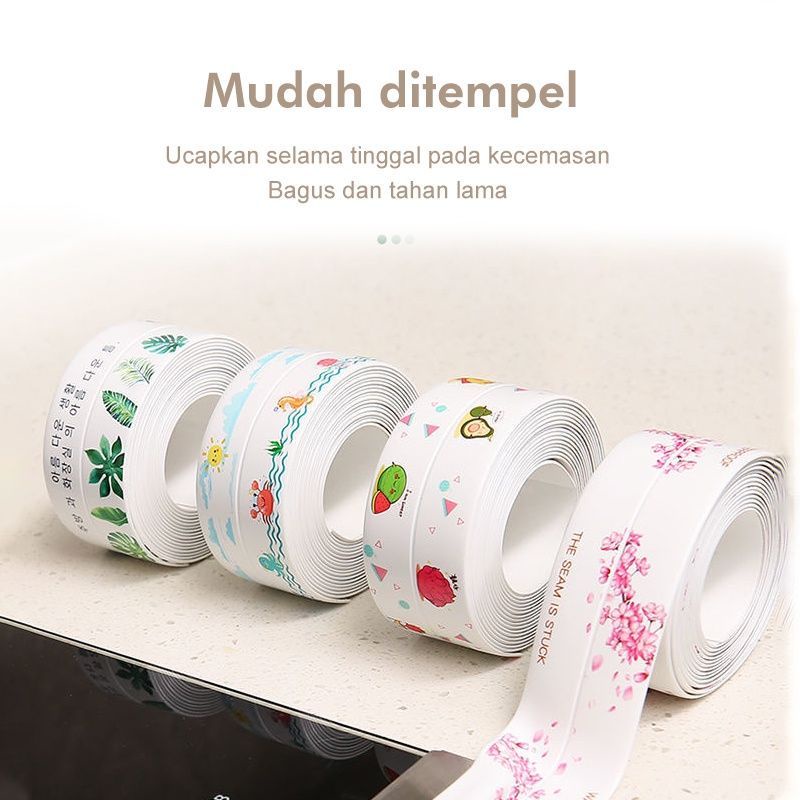 MH80STIKER DAPUR WASTAFEL TAPE MOTIF PEREKAT PVC PENYERAP AIR ANTI JAMUR MINYAK PELINDUNG PINGGIRAN/STIKER ANTI AIR DAN REMBES WASTAFEL TAPE