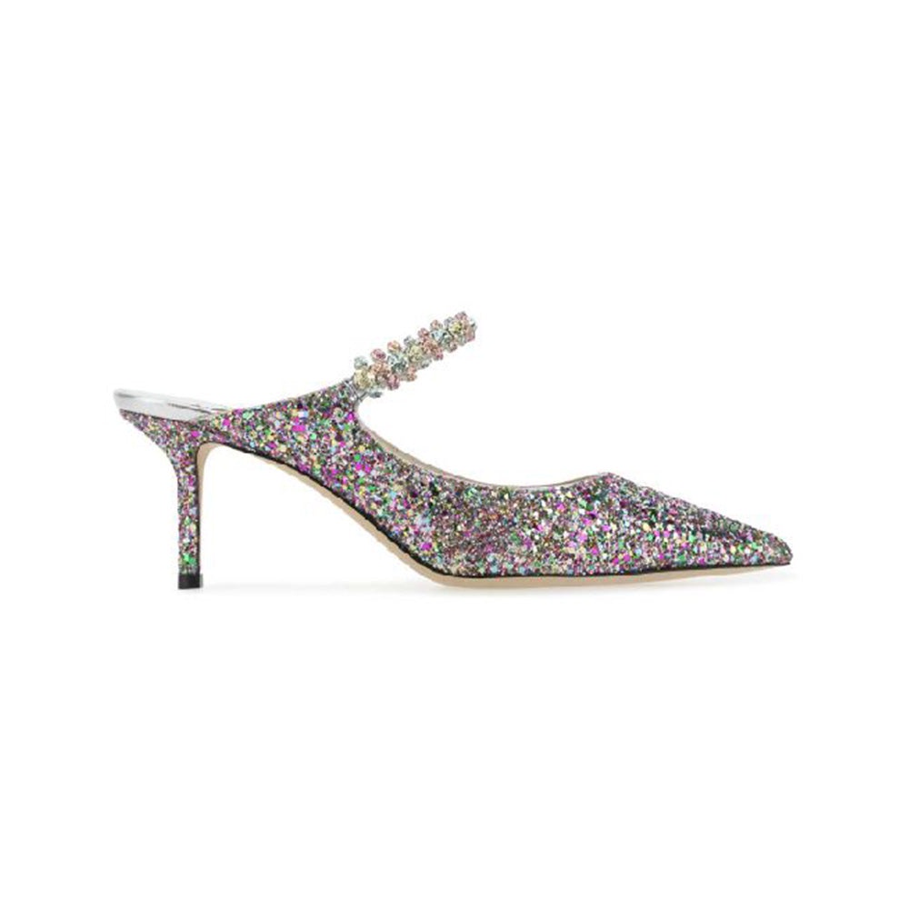 Jimmy Choo Bing 65 Leather Mules With Crystal Strap Confetti Glitter