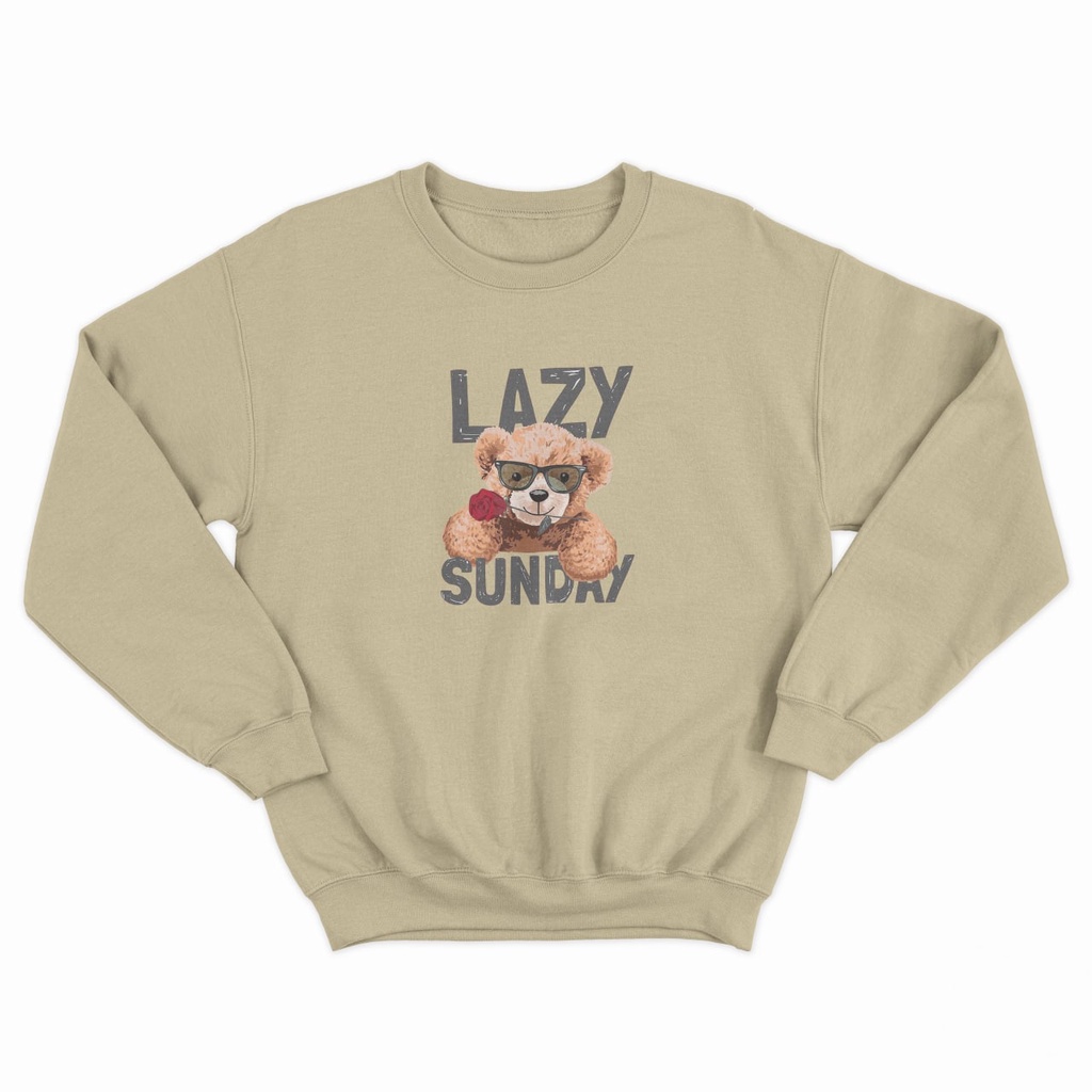 SWEATER WANITA OVERSIZE LAZY SUNDAY BEAR / CREWNECK WANITA ONE SIZE FIT TO XL FLEECE TEBAL LEMBUT TERBARU'